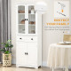 Kitchen Cupboard, Freestanding Storage Cabinet with 2 Adjustable Shelves, Drawer and Glass Door for Living Room, Dining Room, 16