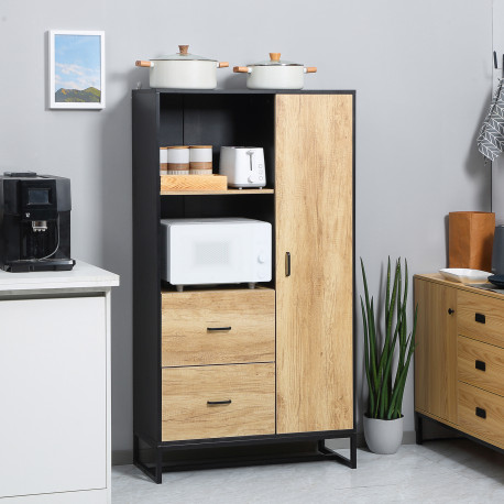 Kitchen Cupboard, Freestanding Storage Cabinet with Soft Close Door, Microwave Stand with Adjustable Shelves and Drawers,  for L