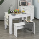Kitchen Dining Table and 2 Benches Set, Table and Chairs Set for Limited Space, White