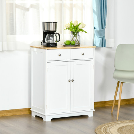 Kitchen Floor Cabinet Side Storage Cupboard Multi-use Sideboard Table with Solid Wood Top, Adjustable Shelf,Drawer for Dining Ro