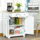 Kitchen Floor Cabinet Side Storage Cupboard Multi-use Sideboard Table with Solid Wood Top, Adjustable Shelf,Drawer for Dining Ro