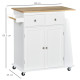 Kitchen Island on Wheels, Mobile Storage Trolley, Rolling Kitchen Cart with Rubber Wood Top, 2-Door Cabinets, 2 Drawers, Adjusta
