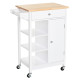 Kitchen Trolley, Kitchen Island on Wheels, w/ Wood Top, 3 Shelves and Storage Cupboard, White