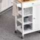 Kitchen Trolley, Kitchen Island on Wheels, w/ Wood Top, 3 Shelves and Storage Cupboard, White