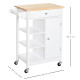 Kitchen Trolley, Kitchen Island on Wheels, w/ Wood Top, 3 Shelves and Storage Cupboard, White