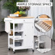 Kitchen Trolley, Kitchen Island on Wheels, w/ Wood Top, 3 Shelves and Storage Cupboard, White