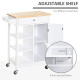 Kitchen Trolley, Kitchen Island on Wheels, w/ Wood Top, 3 Shelves and Storage Cupboard, White