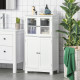 kleankin Bathroom Floor Cabinet, Freestanding Kitchen Cupboard with 2 Drawers, Adjustable Shelves and Tempered Glass Door, Woode