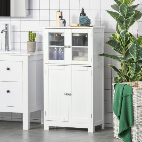 kleankin Bathroom Floor Cabinet, Freestanding Kitchen Cupboard with 2 Drawers, Adjustable Shelves and Tempered Glass Door, Woode