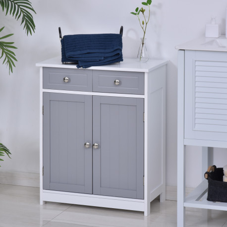 kleankin 75x60cm Freestanding Bathroom Storage Cabinet Unit w/ 2 Drawers Cupboard Adjustable Shelf Metal Handles Traditional Sty