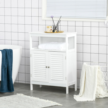 kleankin Bathroom Storage Unit Cabinet with Open Storage Shelf, Freestanding Floor Cabinet Organizer with 2 Doors for Living Roo