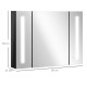 kleankin LED Bathroom Cabinet with Mirror, Wall Mounted Dimmable Brightness Storage Organiser with 3 Mirrored Doors and Adjustab
