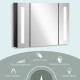 kleankin LED Bathroom Cabinet with Mirror, Wall Mounted Dimmable Brightness Storage Organiser with 3 Mirrored Doors and Adjustab