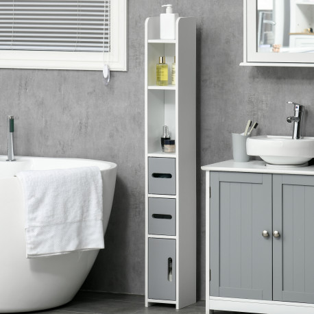 kleankin Modern Bathroom Storage Cabinet, Freestanding Tall Bathroom Cabinet with Open Shelves and 3 Cupboards with Door, for Be