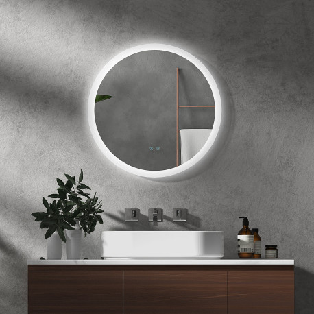 kleankin Round Bathroom Mirror with LED Lights, Wall-Mounted Dimmable Makeup Mirror with 3 Temperature Colours, Defogging Film, 