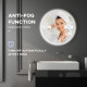 kleankin Round Bathroom Mirror with LED Lights, Wall-Mounted Dimmable Makeup Mirror with 3 Temperature Colours, Defogging Film, 