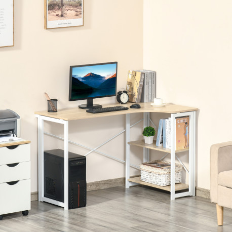 Folding Desk, L Shaped Desk, Corner Computer Desk with 2-Tier Storage Shelf for Home Office, Study Room, Workstation, Easy Assem