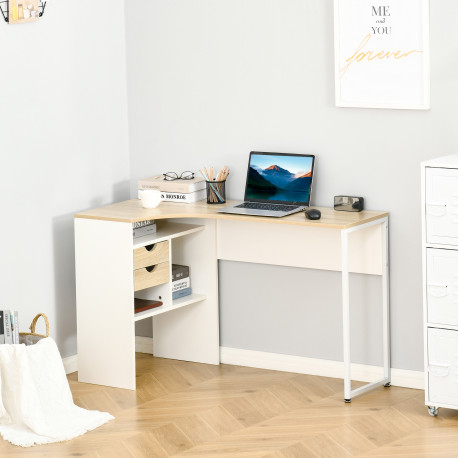 L Shaped Desk, 120cm Computer Desk, Corner Desk with 2 Drawers and 3 Storage Compartments for Home Office, Study Workstation, Oa