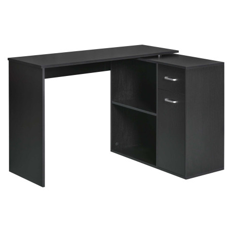 L-Shaped Desk, Corner Computer Desk, Adjustable Study Table with Storage Shelf, Drawer and Cabinet, Workstation for Home Office,