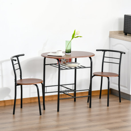 3-Piece Dining Table Set , Metal Frame Wood Top Breakfast Bar Table Set for 2, Dining Table w/Storage Shelf & 2 chairs