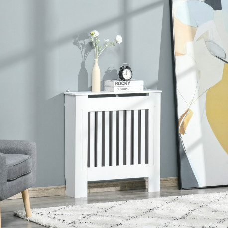 MDF Radiator Cover Wooden Cabinet Shelving Home Office Vertical Slatted Vent White 78L x 19W x 81H