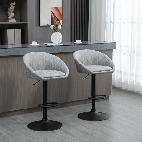 Modern Bar Stools Set of 2, Height Adjustable Swivel Barstools, PU Leather Upholstered Bar Chair with Backrest, Armrests and Foo