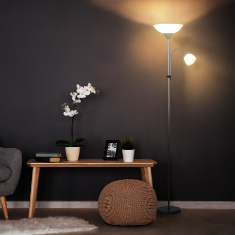 Modern Floor Lamp, Uplighter 2-Light Reading Lamp with Adjustable Heads, Tall Standing Lamp for Living Room, Bedroom, Office