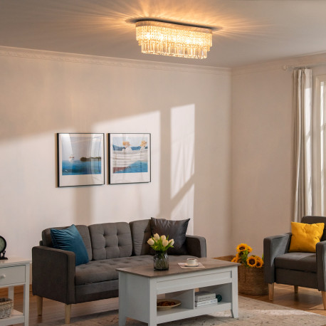 Modern Raindrop Crystal Chandelier, Round Rectangular hanging Ceiling Light, Linear Hanging Lighting with Stainless Steel Base, 