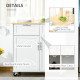 Modern Rolling Kitchen Island Storage Cart Utility Trolley with Rubberwood Top Two Drawers-White