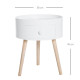 Modern Side Table, Small Coffee Table, Round Bedside Table with Drawer and Wood Legs for Living Room, Bedroom, White