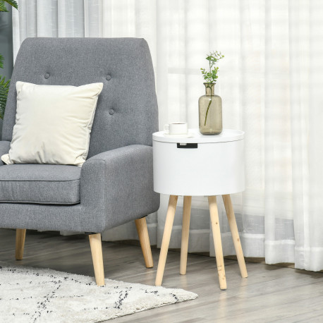 Modern Side Table with Hidden Storage Space, Round Night Stand with Removable Tray Wood Frame End Coffee Table for Living Room, 