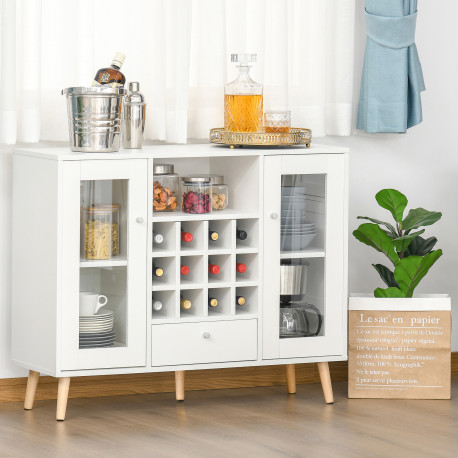 Modern Sideboard Storage Cabinet Kitchen Cupboard Dining Bar Server with Glass Doors, Drawer & 12-Bottle Wine Rack for Living Ro