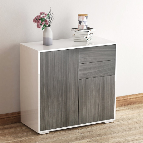 High Gloss Frame Sideboard, Side Cabinet, Push-Open Design with 2 Drawer for Living Room, Bedroom, Grey