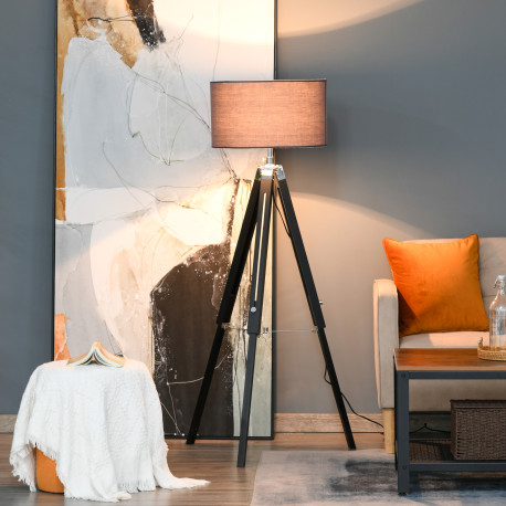 Modern Tripod Floor Lamps for Living Room with Fabric Lampshade, Standing Lamp for Bedroom Bulb not Included, Grey and Black