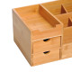 Desk Organiser Holder, Bamboo Multi-Function Storage Caddy with 7 Storage Compartments and 2 Drawers for Home Office Stationary 