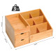 Desk Organiser Holder, Bamboo Multi-Function Storage Caddy with 7 Storage Compartments and 2 Drawers for Home Office Stationary 
