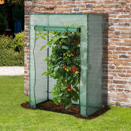Outsunny Tomato Greenhouse with Roll-up Door, Mini Greenhouse with PE Cover, Outdoor Grow House Small Green House for Yard, Balc