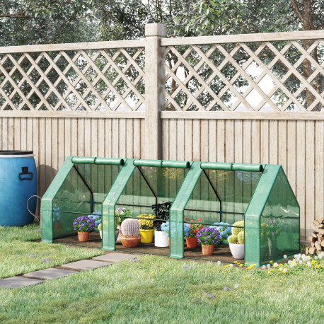 Outsunny Mini Small Greenhouse with Steel Frame & PE Cover & Zipped Window Poly tunnel Steeple for Plants Vegetables, 270 x 90 x