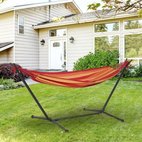 Outsunny 298 x 117cm Hammock with Stand Camping Hammock with Portable Carrying Bag, Adjustable Height, 120kg Load Capacity, Red 