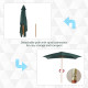 Outsunny 2 x 3m Wooden Garden Parasol Umbrella Outdoor Sun Shade Canopy, Green