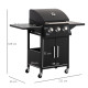 Outsunny 3 Burner Gas BBQ Grill Outdoor Portable Barbecue Trolley w/ Warming Rack, Side Shelves, Storage Cabinet, Thermometer, C