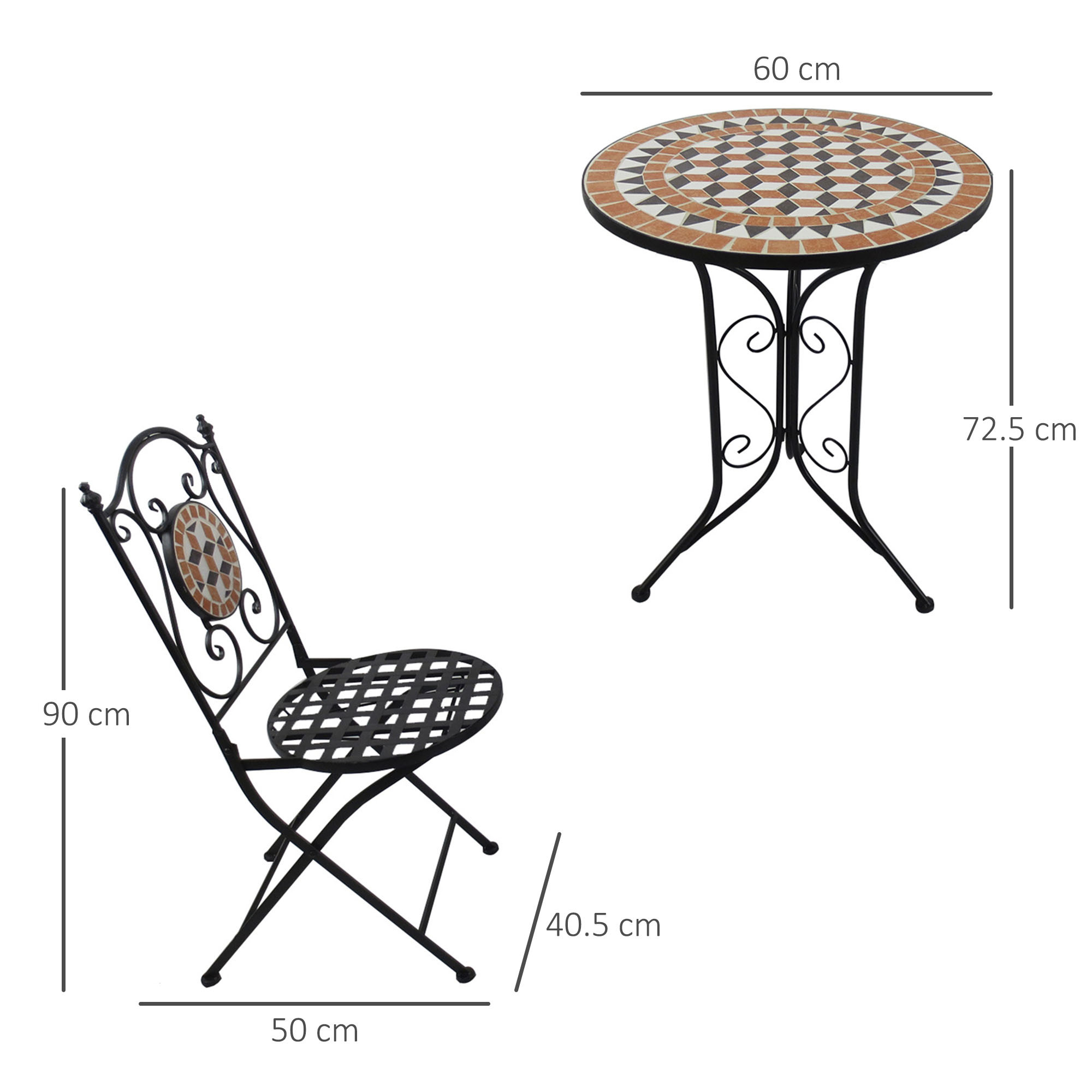 Outsunny 3 PCs Garden Mosaic Bistro Set Outdoor Patio 2 Folding Chairs &amp; 1 Round Table  Outdoor Furniture Vintage
