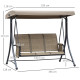 Outsunny 3 Seater Garden Swing Seat Outdoor Swing Chair with High Back Design, Steel Frame, Side Pouches, Adjustable Canopy, Bro