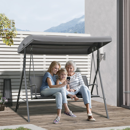 Outsunny 3 Seater Swing Chair, Garden Swing Bench with Canopy, Breathable Mesh Seat and Heavy Duty Steel Frame for Patio, Yard, 