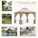 Outsunny 3 x 3(m) Garden Gazebo Patio Party Tent Shelter Outdoor Canopy Double Tier Sun Shade Metal Frame Netting, Beige