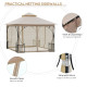 Outsunny 3 x 3(m) Garden Gazebo Patio Party Tent Shelter Outdoor Canopy Double Tier Sun Shade Metal Frame Netting, Beige