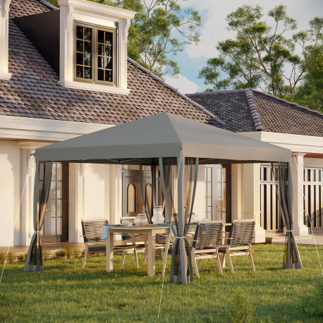 Outsunny 3 x 3 m Pop Up Gazebo, 420D Garden Tent Canopy with Removable Mesh Sidewall Netting, Carry Bag for Garden Patio Outdoor