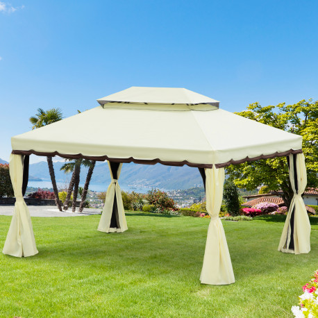 Outsunny 4 x 3 m Aluminum Garden Gazebo, Double Roof Outdoor Gazebo Canopy Shelter with Netting & Curtains for Garden, Lawn, Bac
