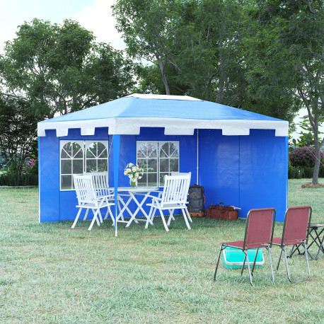 Outsunny 3 x 4 m Garden Gazebo Shelter Marquee Party Tent with 2 Sidewalls for Patio Yard Outdoor, Blue