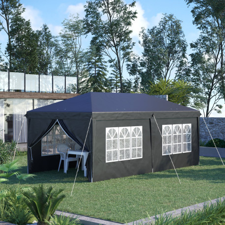 Outsunny 3 x 6 m Pop Up Gazebo with Sides and Windows, Height Adjustable Wedding Camping Party Tent Canopy Marquee with Storage 